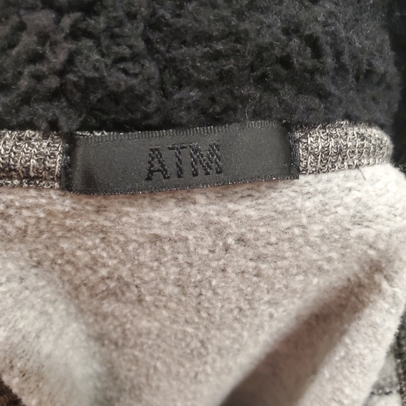 ATM Full Zip Gray and Black Sherpa Fleece Hoodie Sweatshirt Size Medium - Picture 5 of 7